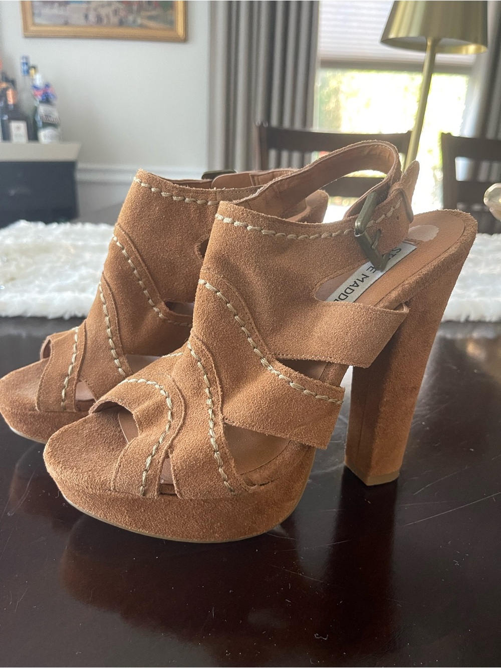 Steve Madden Tan Suede Platform Slingback Heels Size 6.5